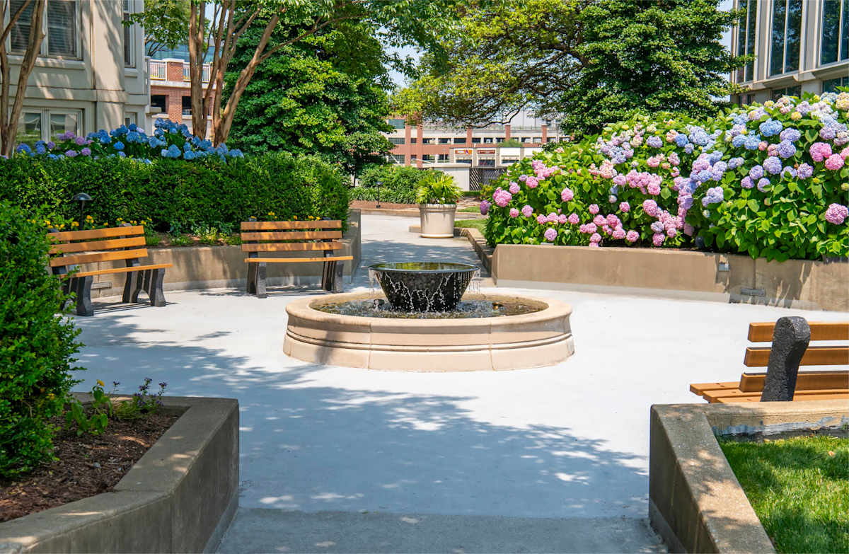 The Promenade at Harbor East garden seating area - Baltimore, MD
