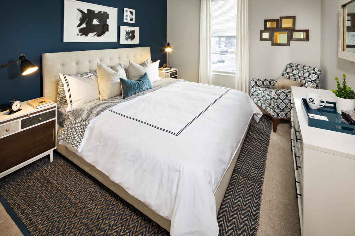Takoma Central apartment bedroom with accent wall - Washington, DC