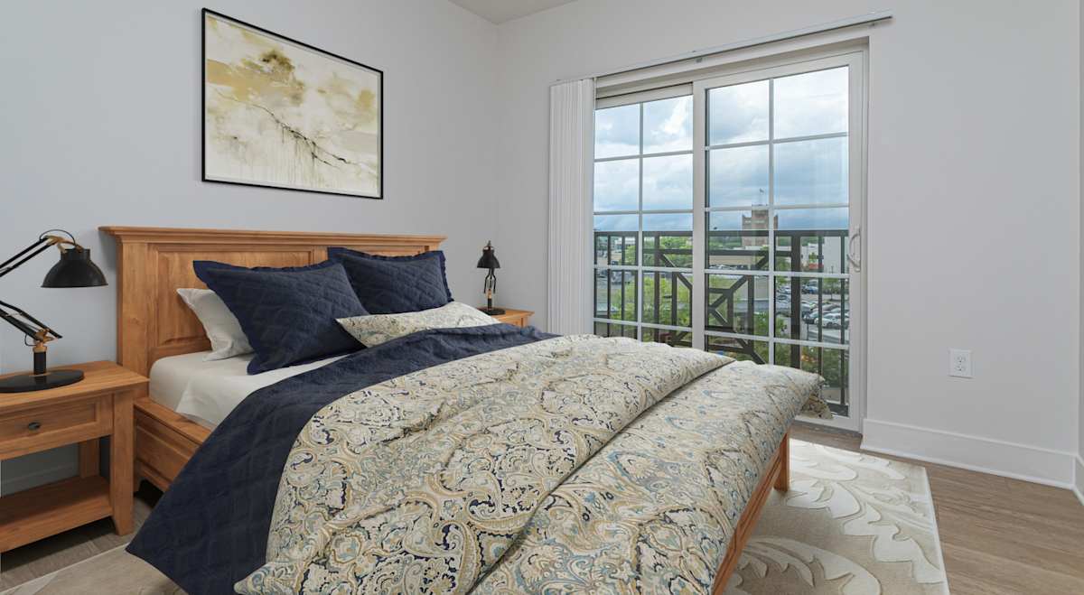 The Square apartment bedroom with large windows - Ardmore, PA