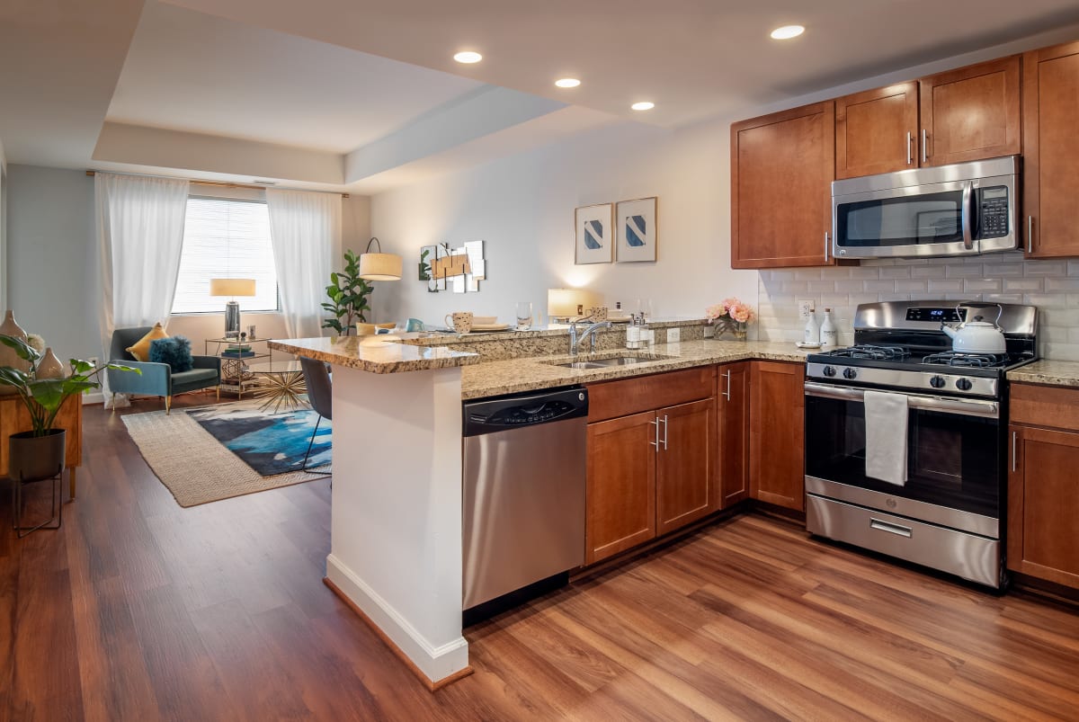 Vantage Mosaic apartment kitchen with granite counters - Falls Church, VA