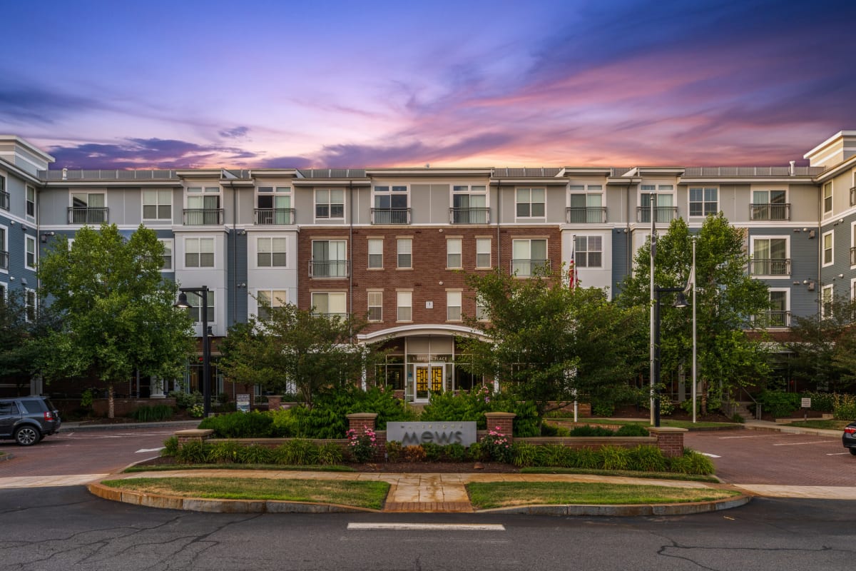 Watertown Mews exterior at dusk - Watertown, MA