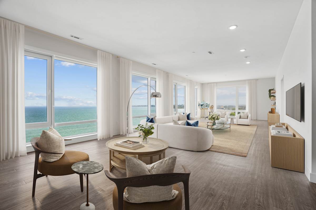 Penthouse living and dining area at The Robinson in Revere, MA