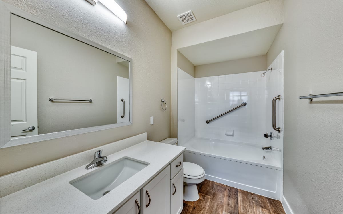 Apartment bathroom — representative home at Mountainside.