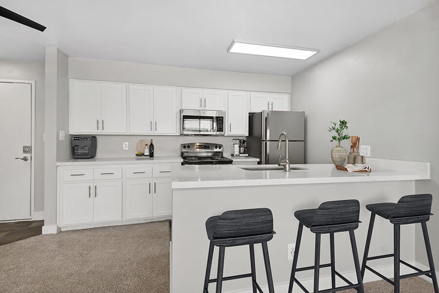 Apartment kitchen — representative home at Crystal Creek.