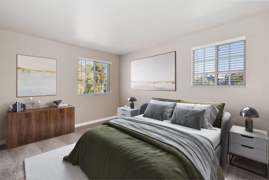 Furnished bedroom shown — representative home at Array at South Mountain.