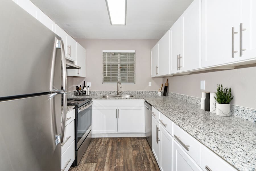 Apartment kitchen — representative home at Array at South Mountain.
