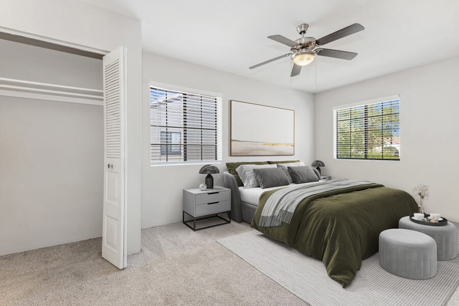 Furnished bedroom shown — representative home at Lore South Mountain.