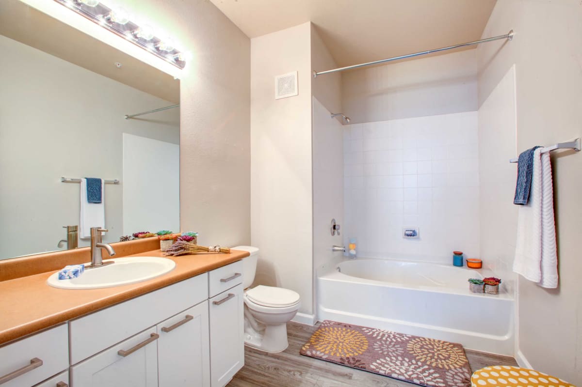 Bathroom vanity and tub-shower at Ironhorse at Tramonto.