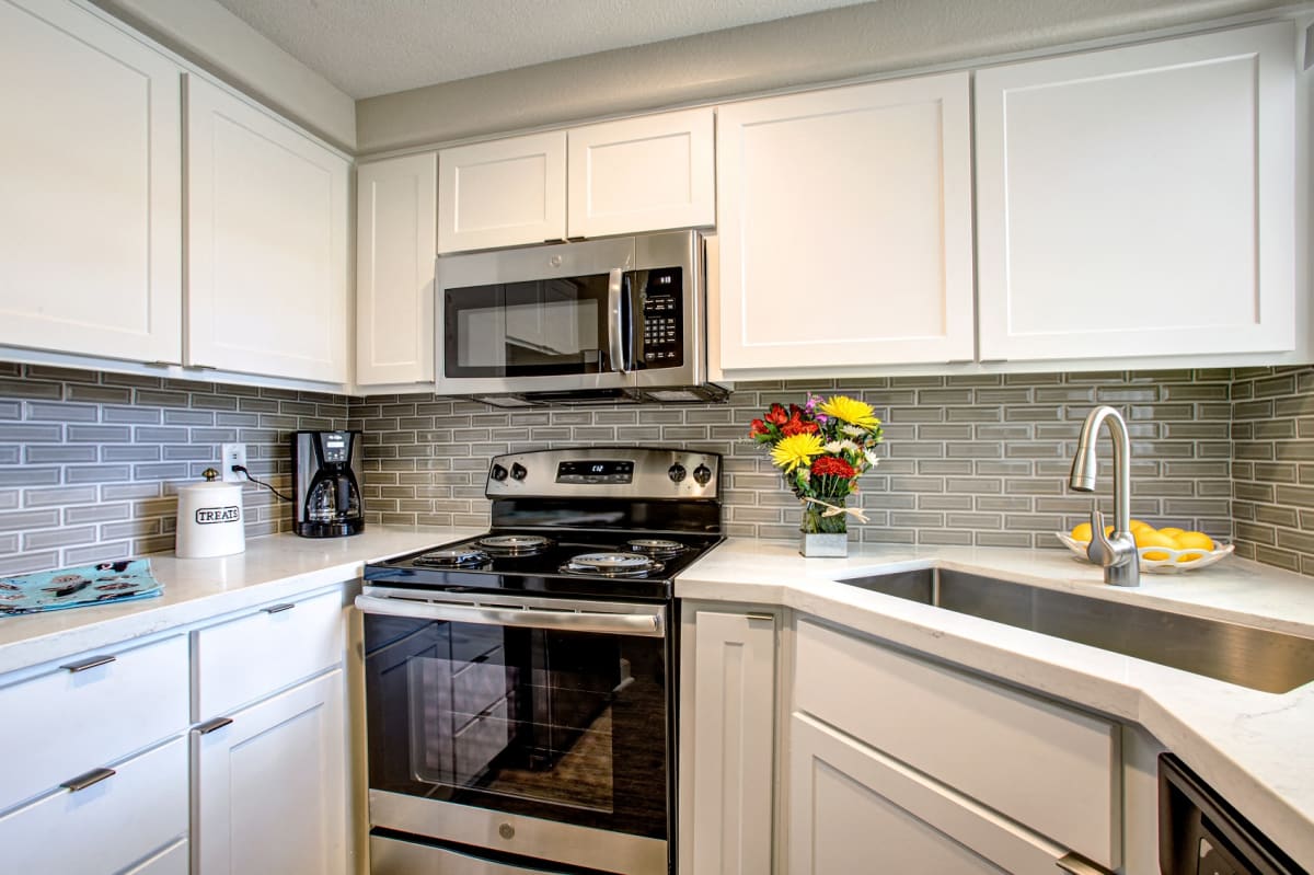 Apartment kitchen — representative home at Village at Lakewood.
