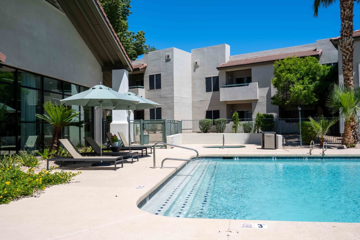 Pool and poolside area at Village at Lakewood.