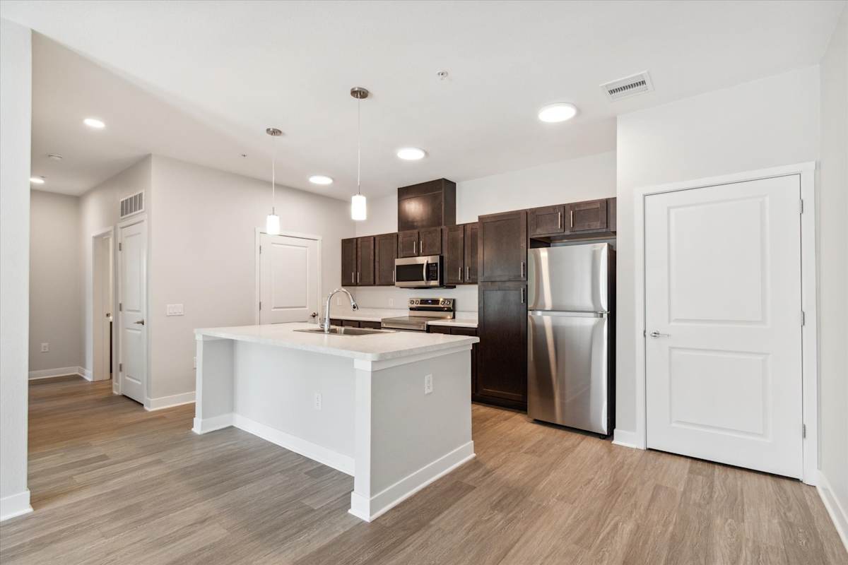 Apartment kitchen — representative home at Sunland Flats.
