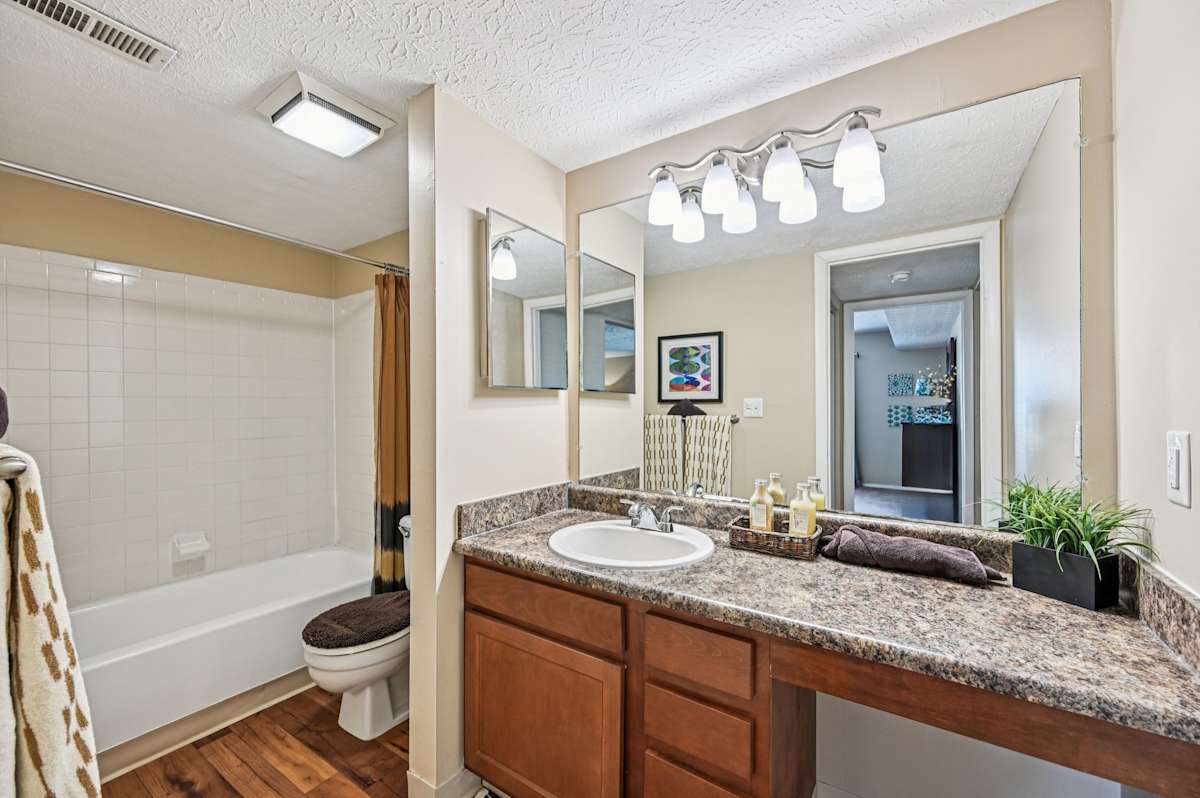 Island Club Apartments bathroom with modern vanity - Columbus, OH