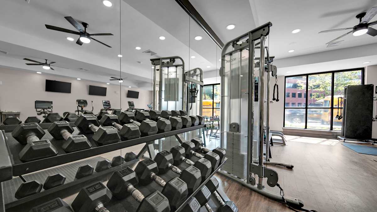 Bristol On Union Apartment Homes fitness center with weights - Memphis, TN