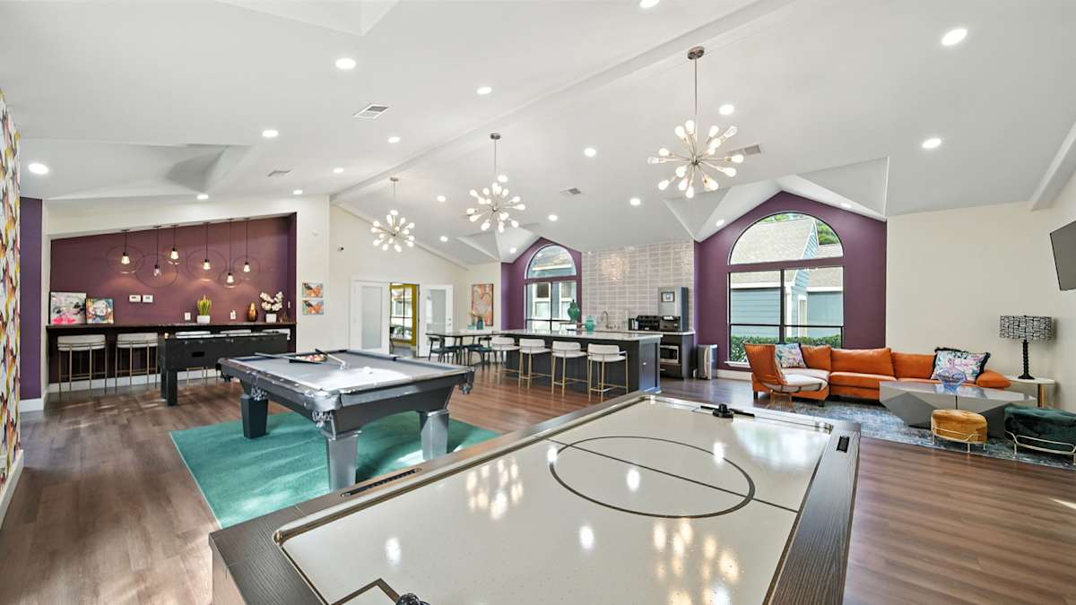 The Vale Apartments and Townhomes game room with pool table - Cordova, TN