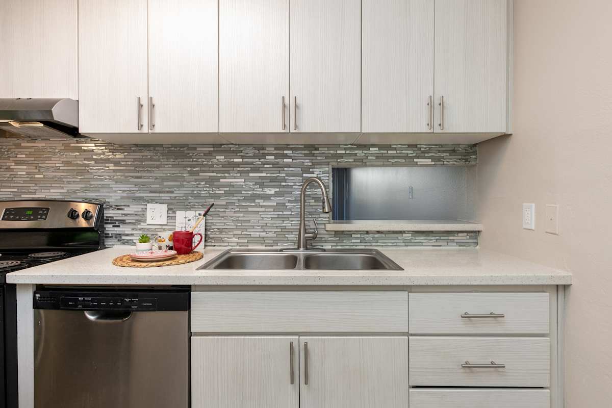 Apartment kitchen — representative home at Arcadia Villa Apartments.