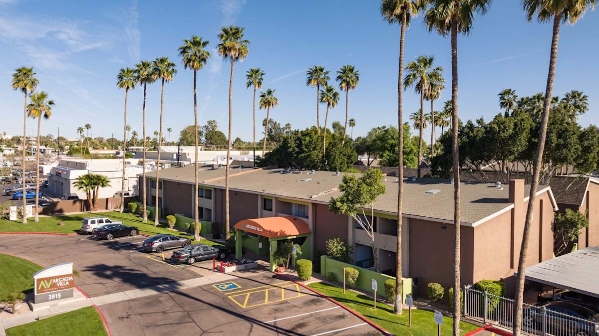 Aerial community view at Arcadia Villa Apartments.