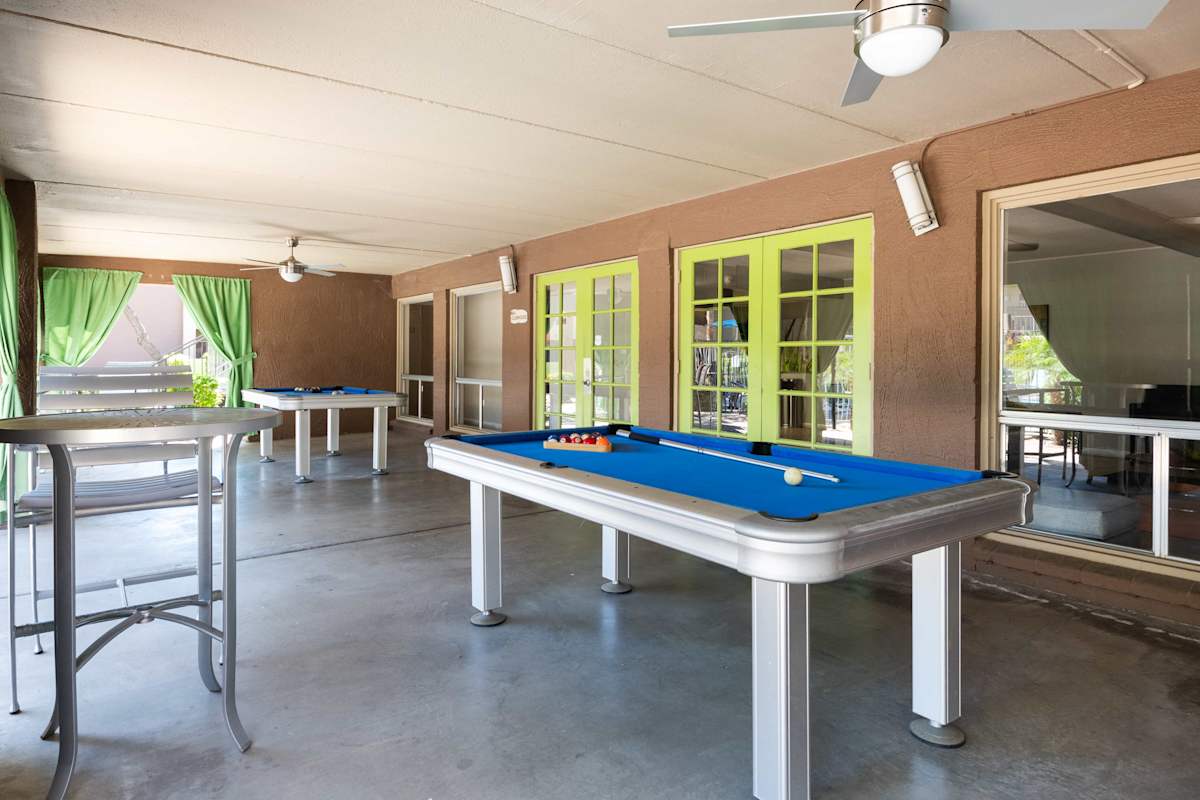 Shared game room at Arcadia Villa Apartments.