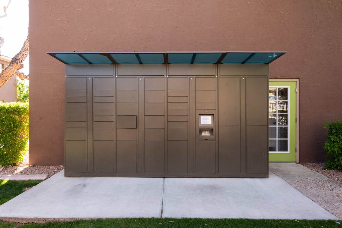 Package lockers at Arcadia Villa Apartments.