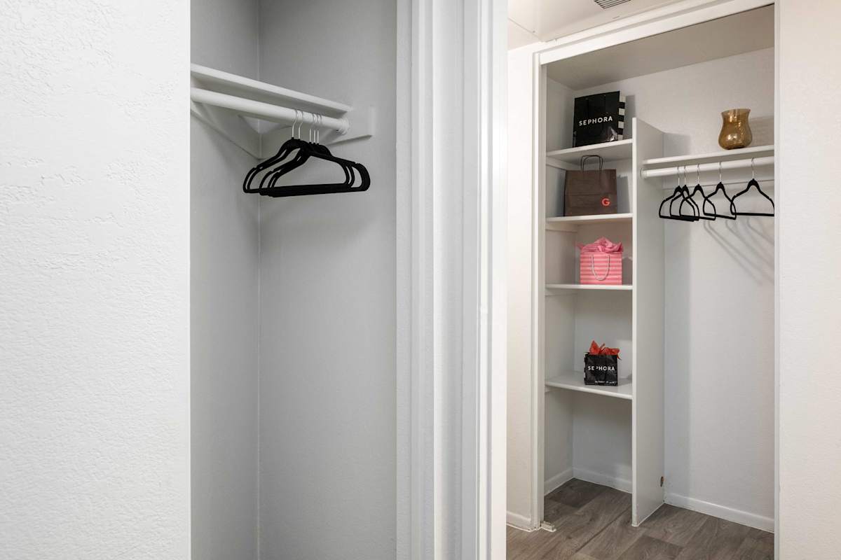 Closet storage — representative home at Stonybrook Apartments.