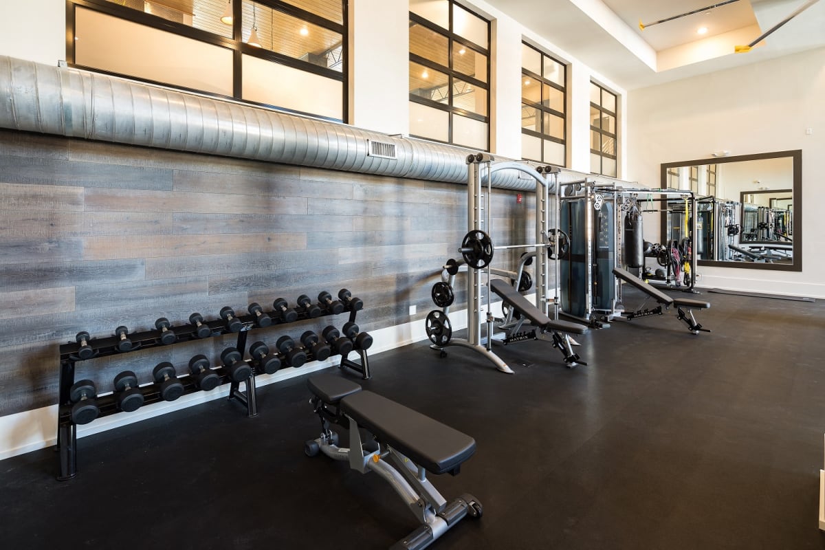 Modern 24/7 fitness center with equipment - The Kirkwood Apartments, Atlanta GA