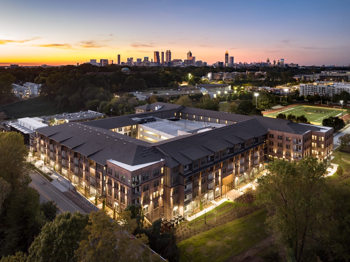 The Argos Apartments at Grant Park drone aerial view - Atlanta, GA