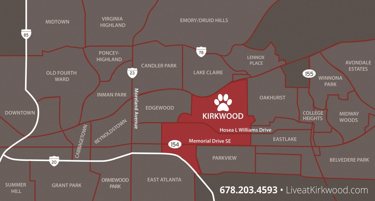 The Kirkwood Apartments neighborhood map - Atlanta, GA
