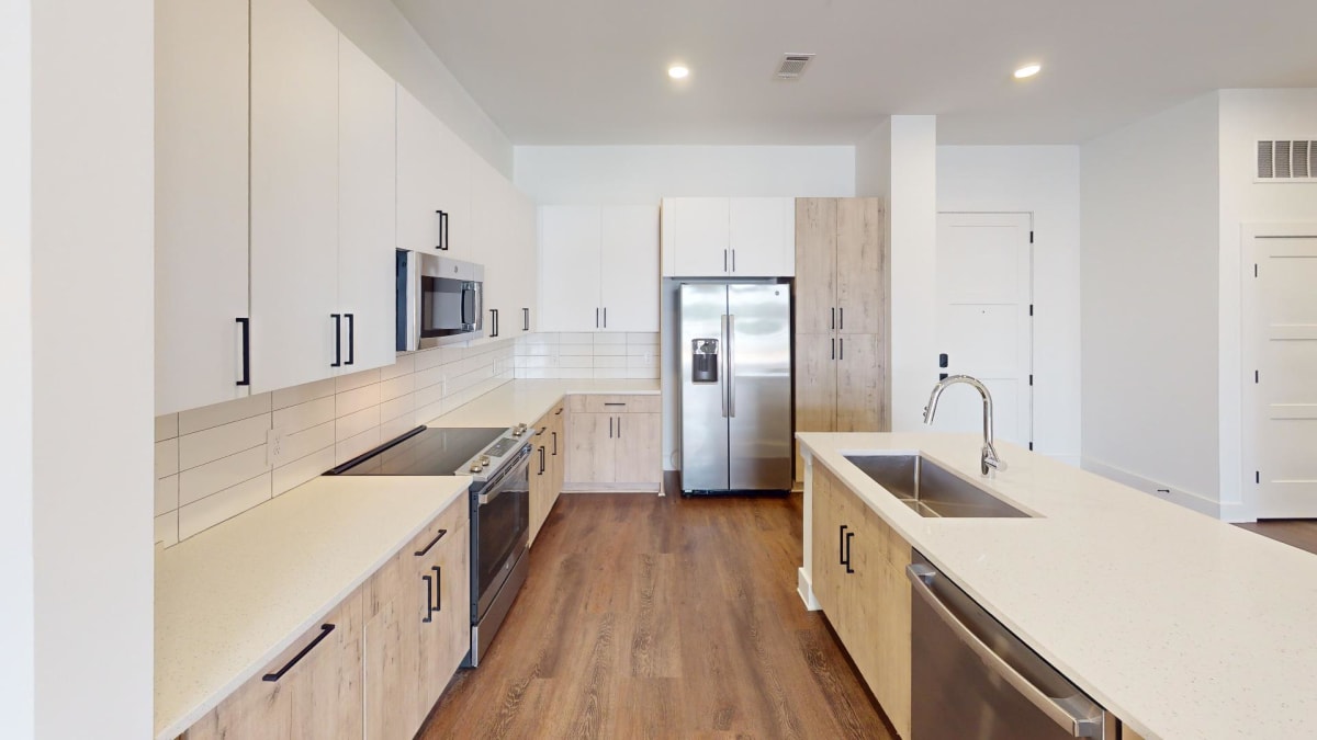 The Argos Apartments on The Beltline kitchen and island - Atlanta, GA