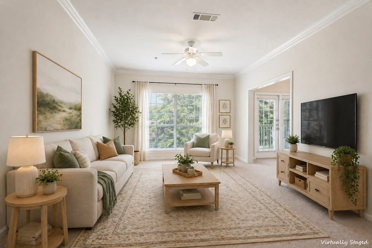 Wesley Stonecrest Apartments at Lithonia virtual staged living room - Stonecrest, GA
