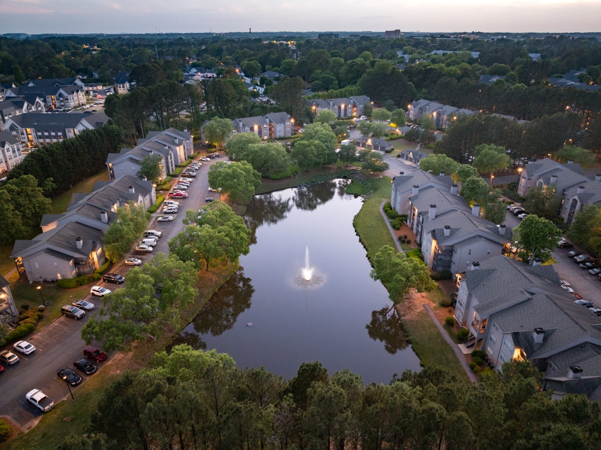 Wesley Place Apartments at Lawrenceville twilight aerial view - Lawrenceville, GA