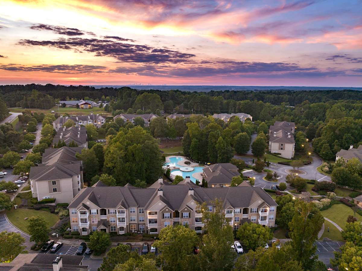 Wesley Providence Apartments at Stonecrest twilight aerial view - Stonecrest, GA