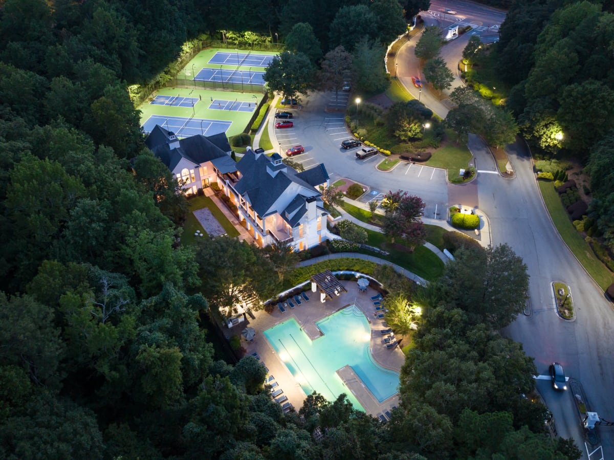 Wesley St. James Apartments twilight aerial photo - Atlanta, GA