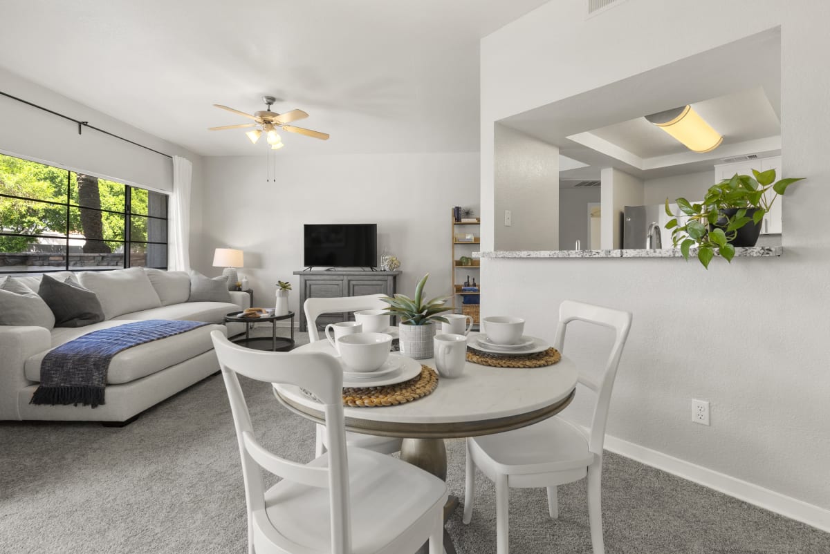 Furnished dining area shown — representative home at Vaseo Apartments.