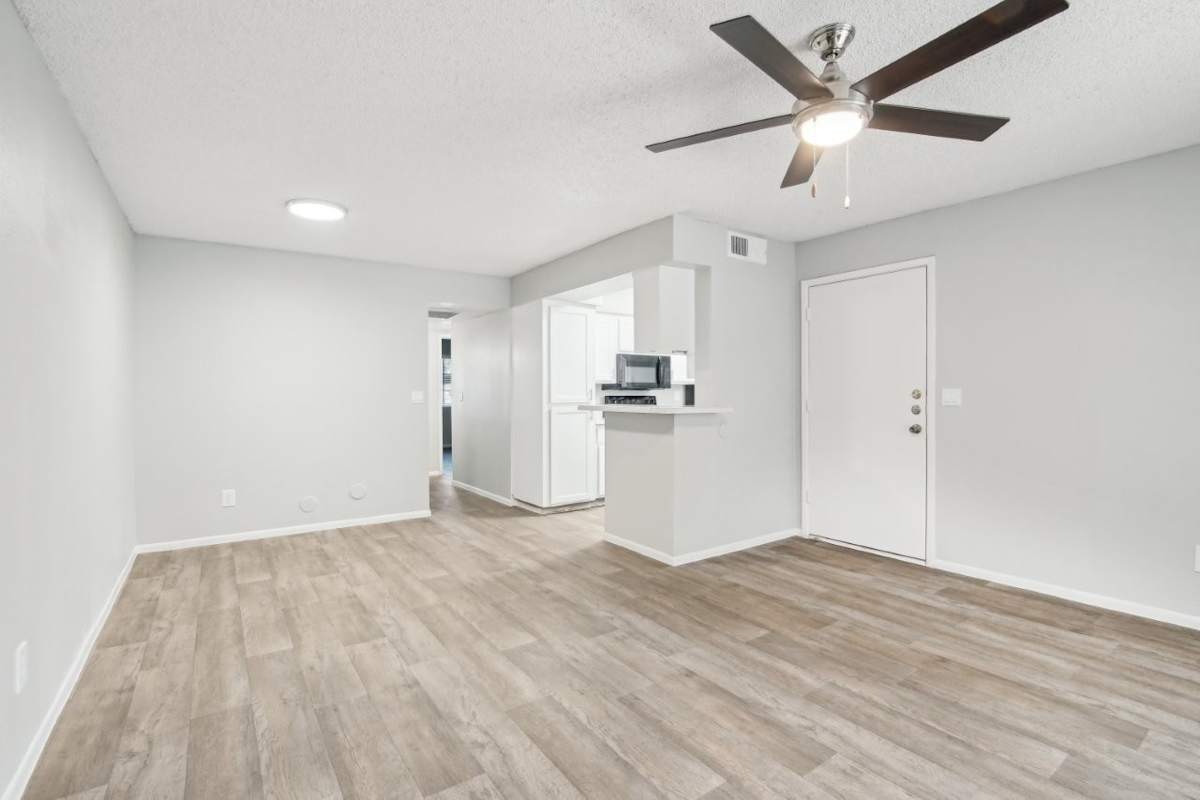 Unfurnished apartment living area and kitchen at North Mountain Village.