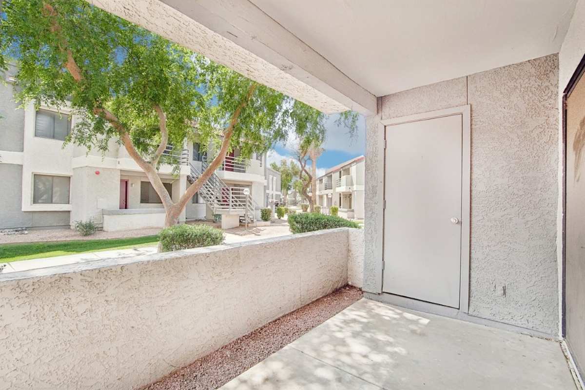 Covered patio and outdoor closet at North Mountain Village.