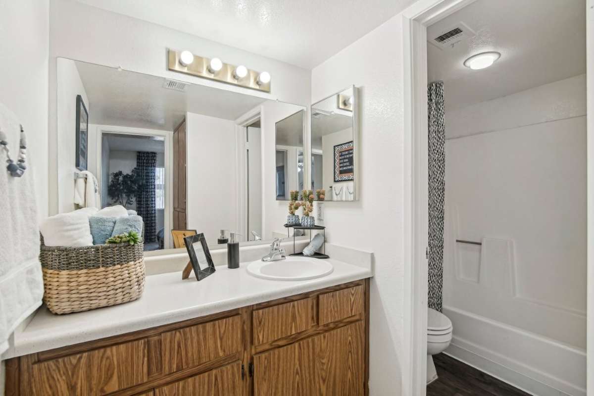 Bathroom vanity and shower at North Mountain Village.