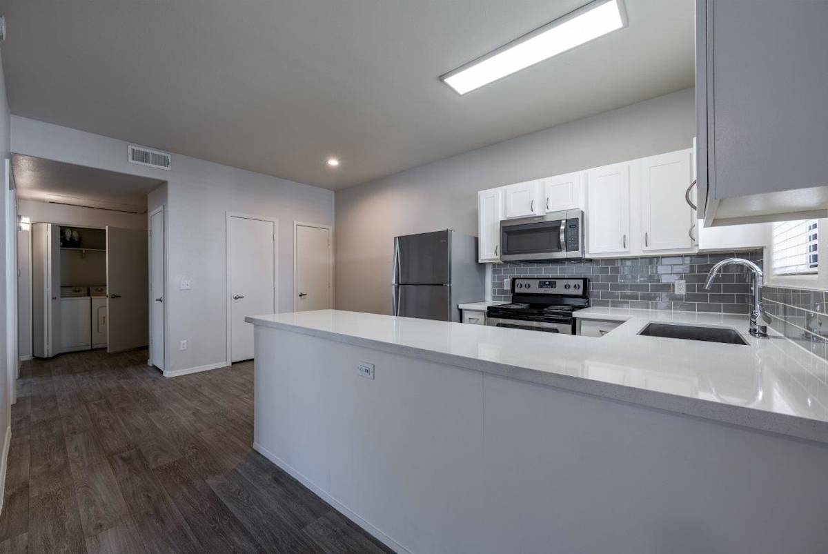 Apartment kitchen — representative home at Bayside Apartments.