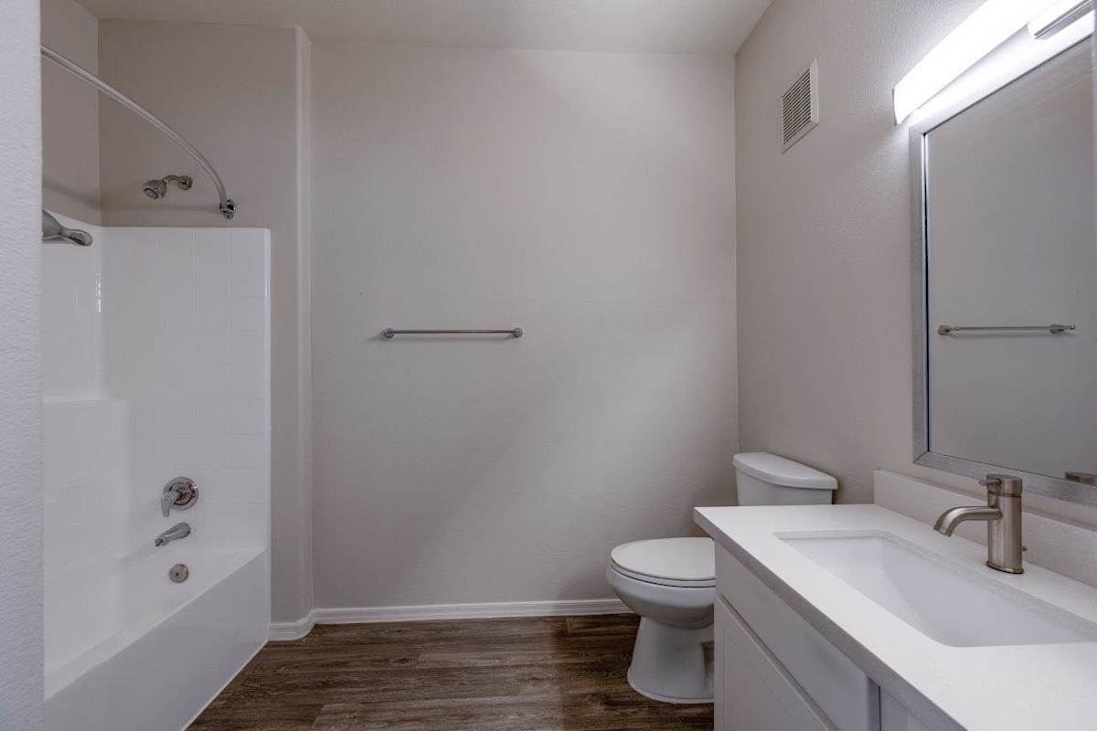Apartment bathroom — representative home at Bayside Apartments.
