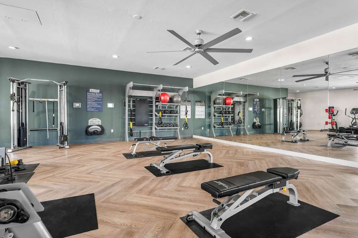 Fitness room at Bayside Apartments.