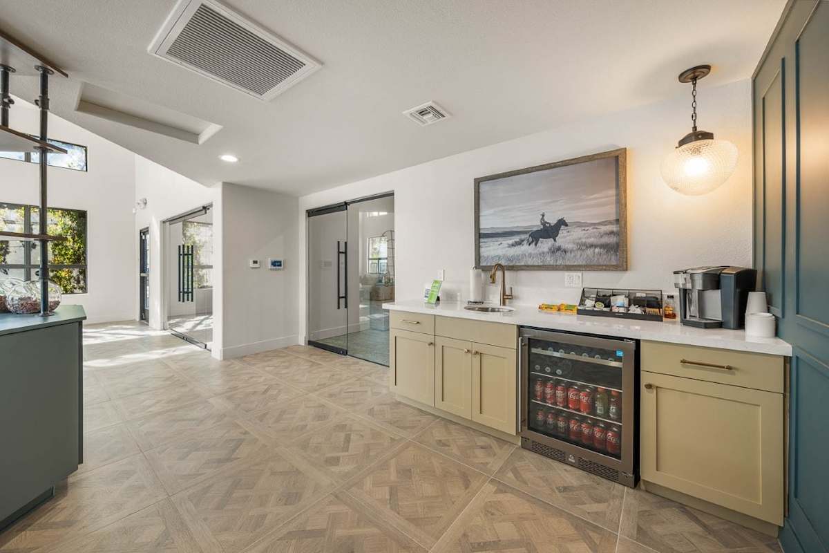 Clubhouse kitchen at Bayside Apartments.