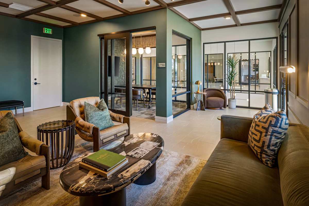 Library lounge and fireplace at Elysium.