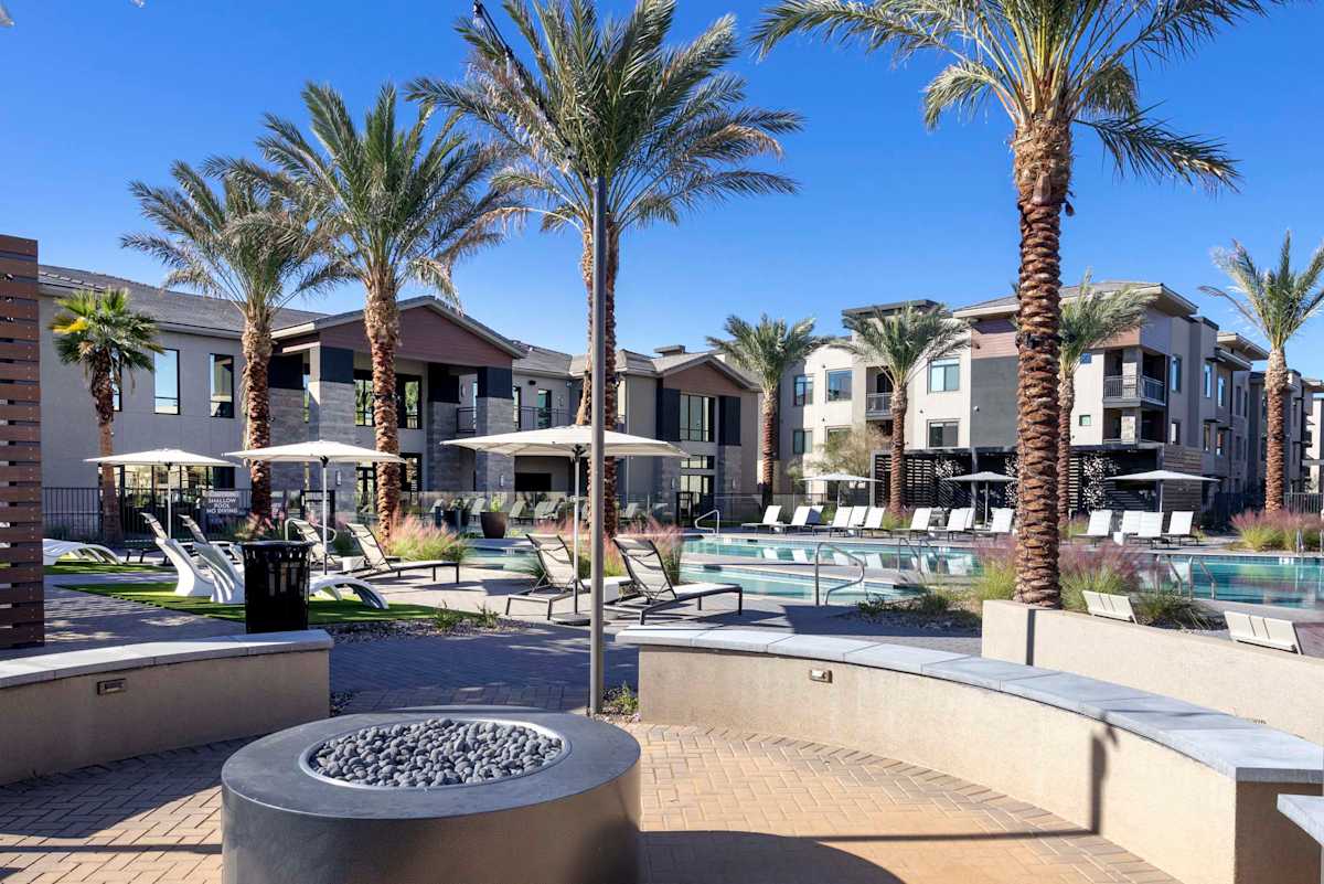Poolside fire pit at Elysium.