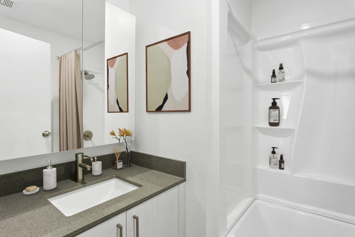 Apartment bathroom — representative home at Sonoran Flats.
