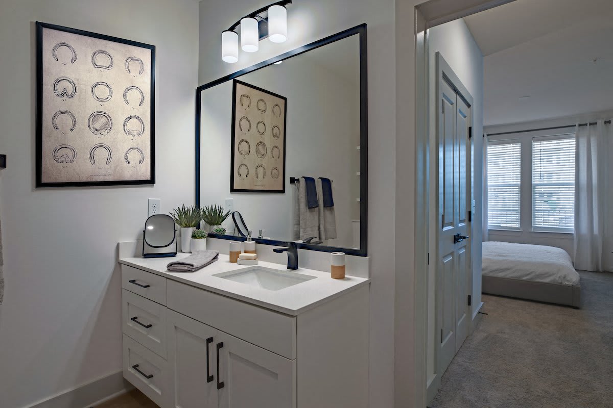 Mainstead at Century Farms Apartments bathroom vanity and mirror - Antioch, TN