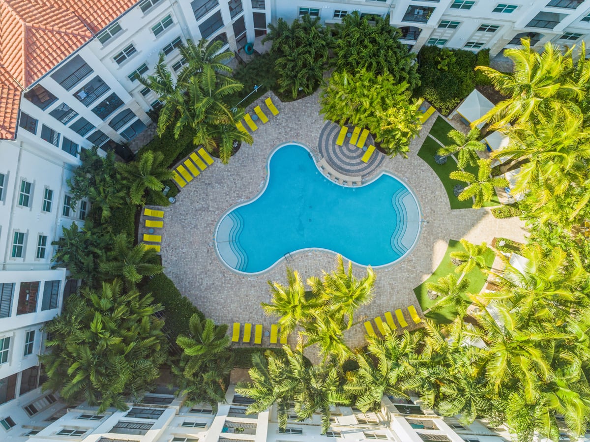 The Retreat at Sawgrass Village pool courtyard aerial view - Sunrise, FL