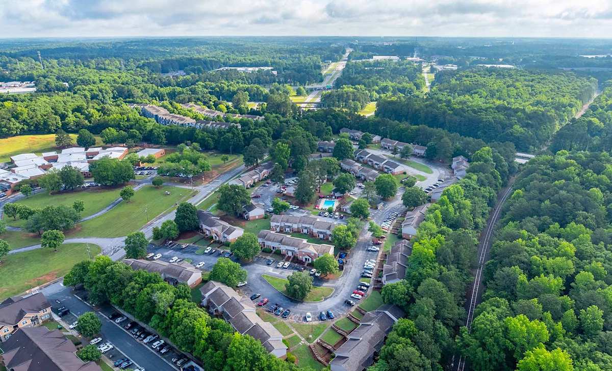 Georgia Green Townhome Apartments aerial community view - Athens, GA