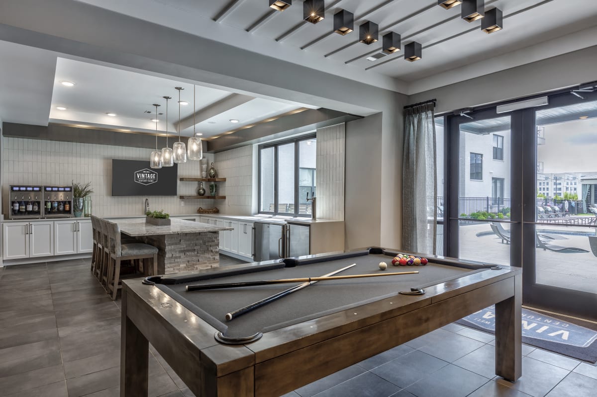 Vintage Century Farms Apartments clubhouse game room with pool table - Antioch, TN