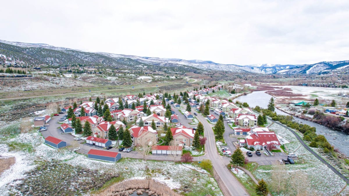 Lake Creek Village nearby aerial winter landscape - Edwards, CO
