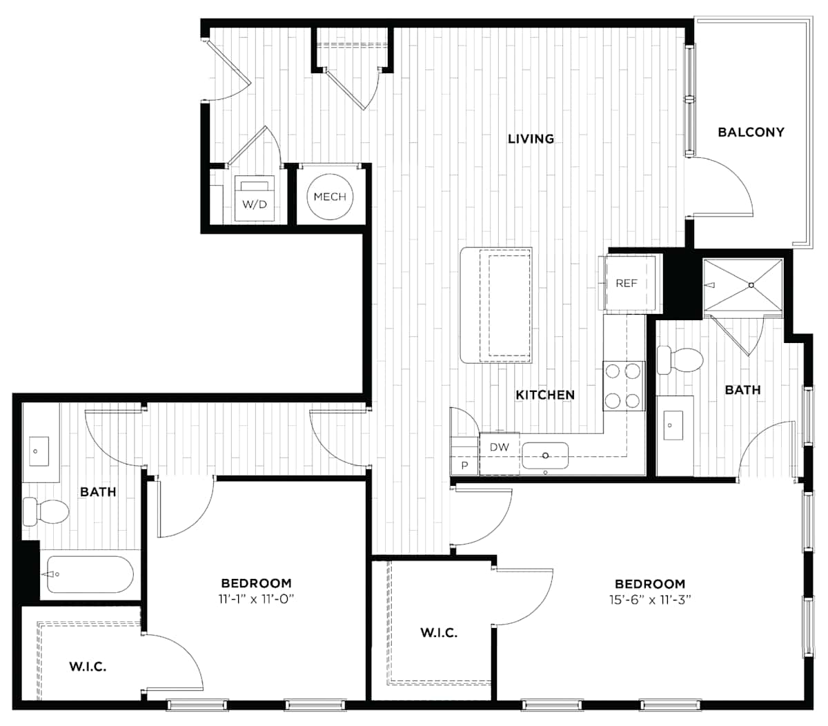Capital Collective Luxury Apartments B3 two-bedroom floor plan - Savannah, GA