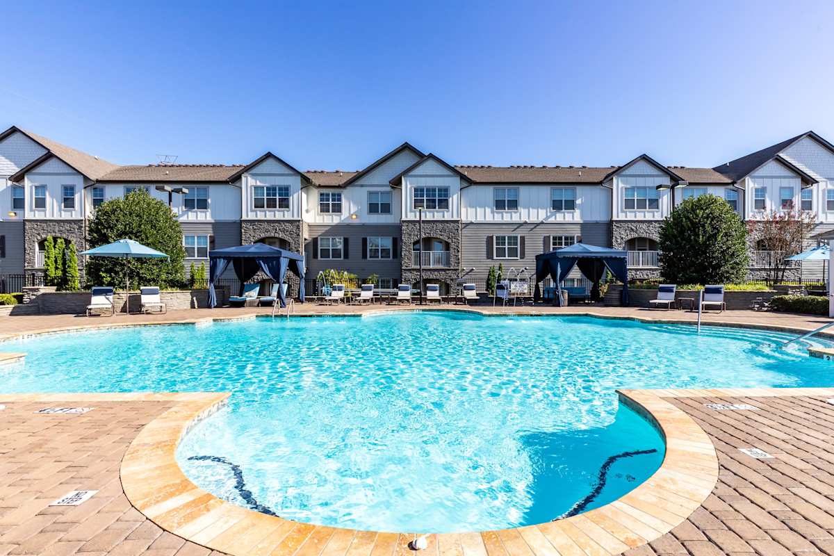 The Aventine Greenville Apartment Homes pool with cabanas - Greenville, SC