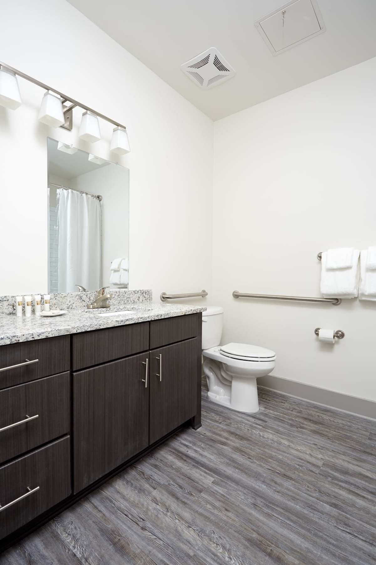 Capital Bull Apartments bathroom vanity and mirror - Savannah, GA